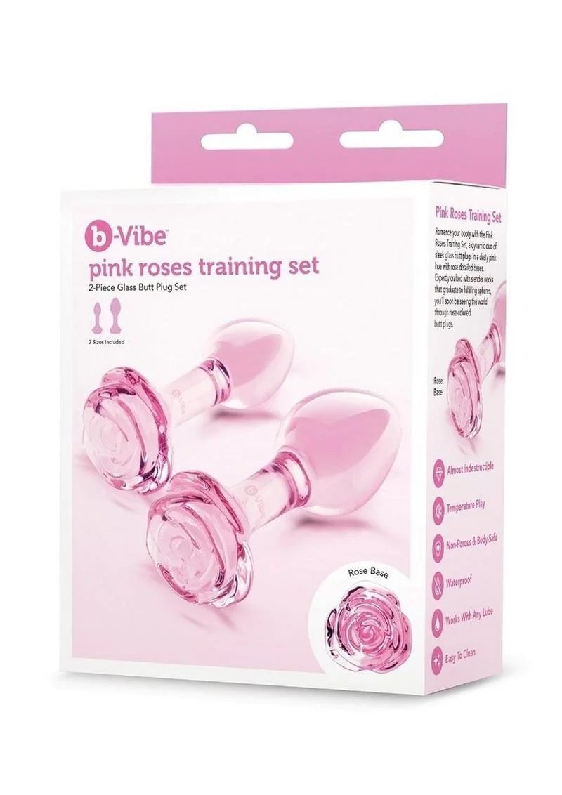 B Vibe Pink Roses Glass Butt Plug Training
