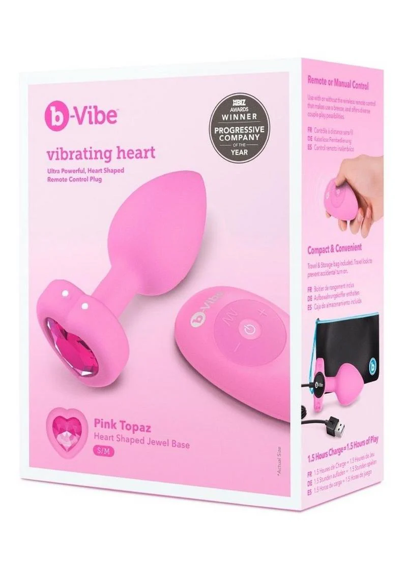 B-Vibe Vibrating Heart Shape Jewel Rechargeable Silicone Anal Plug with Remote - Image 2