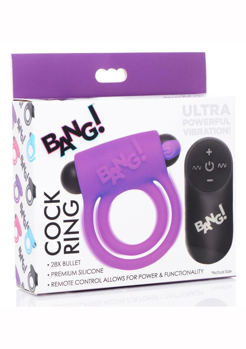Bang! Silicone Rechargeable Cock Ring and Bullet with Remote Control - Image 16