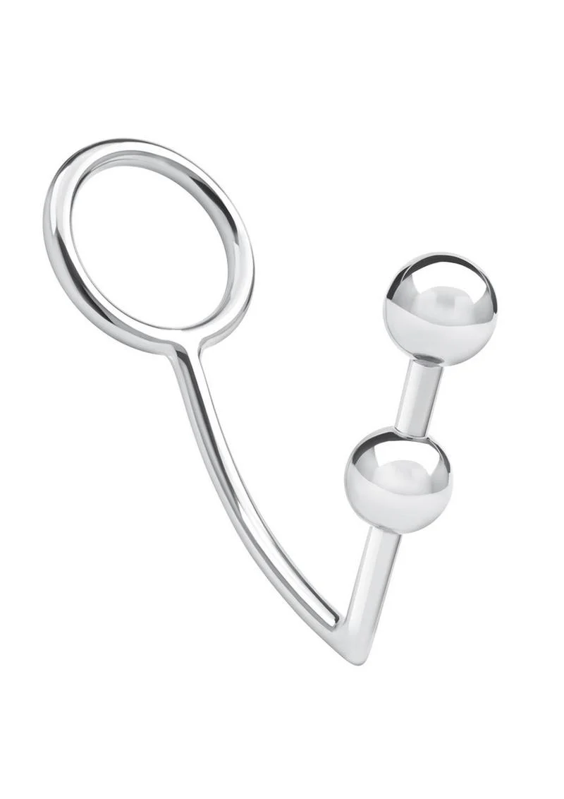 Blue Line 2 Bead Anal Hook and Cock Ring 45mm - Stainless - Image 2