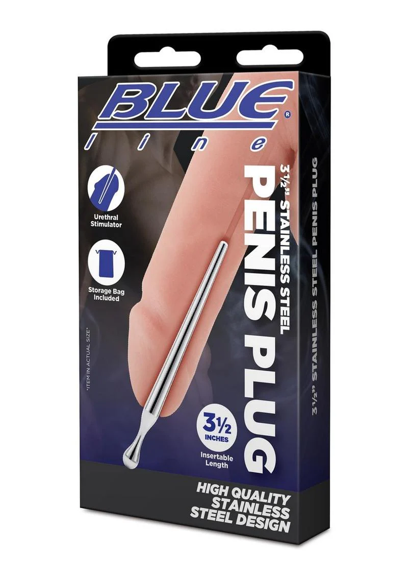 Blue Line Penis Plug 3.5in - Stainless - Image 2
