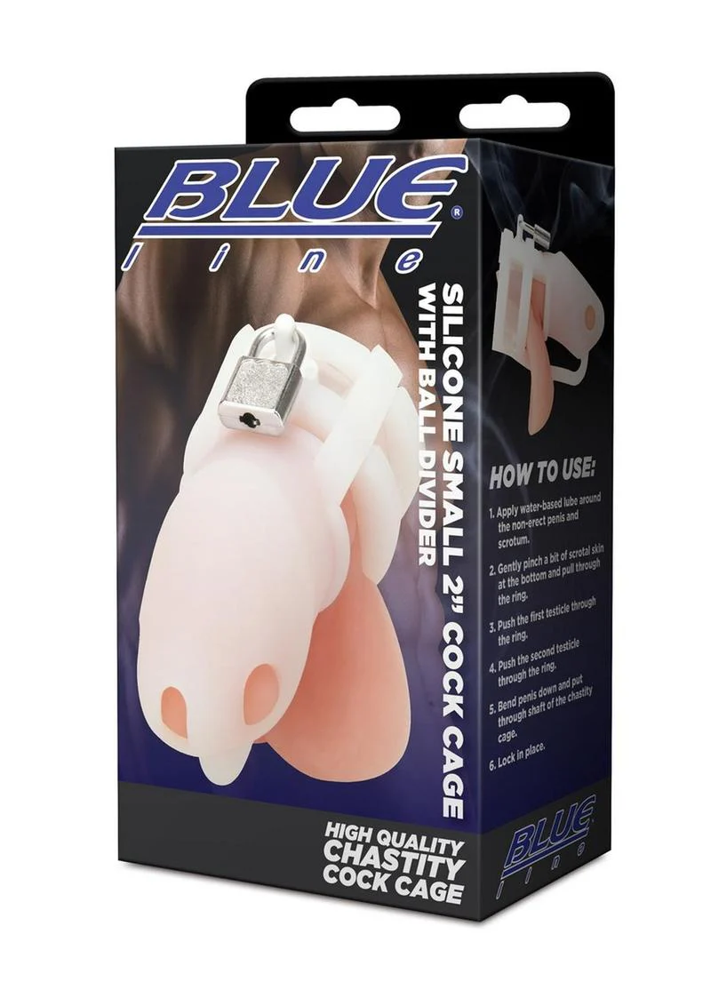 Blue Line Silicone Cock Cage with Ball Divider - Image 4