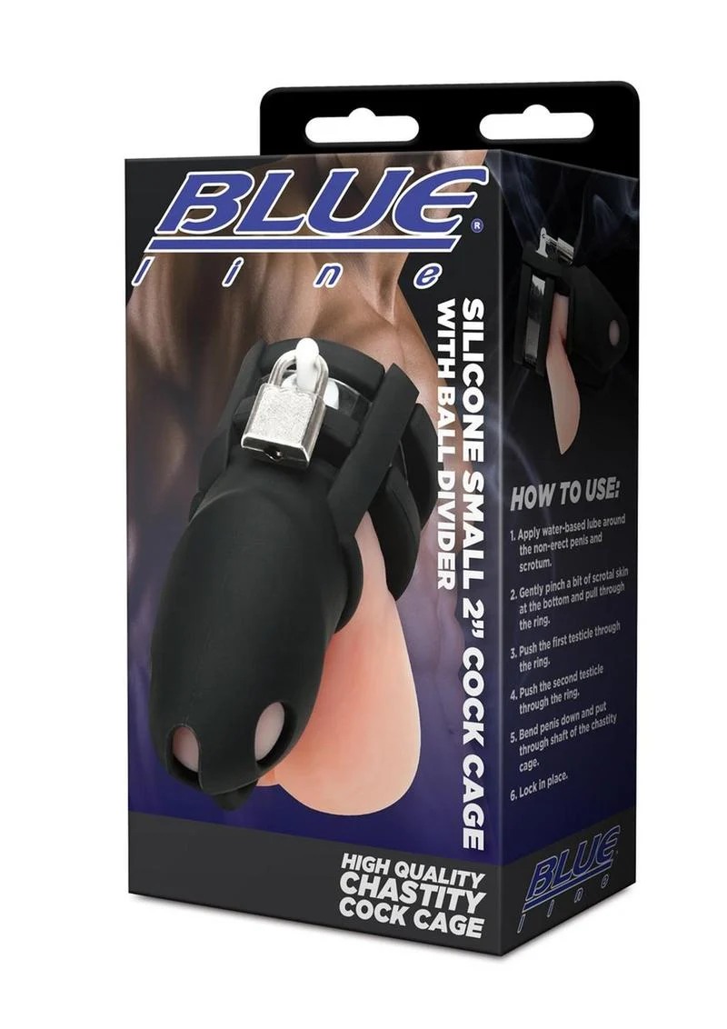 Blue Line Silicone Cock Cage with Ball Divider - Image 7