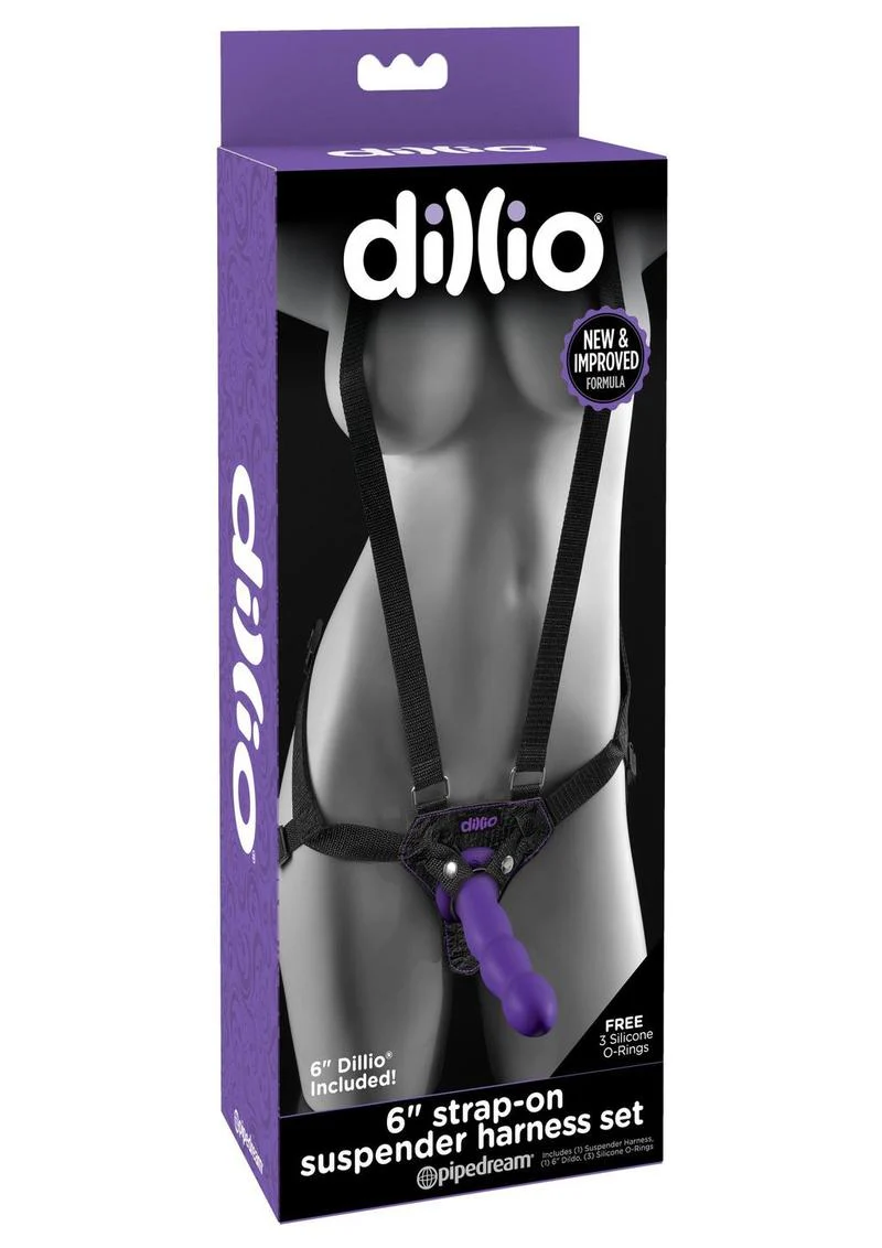 Dillio Strap-On Suspender Harness Set Black with Silicone Dildo - Image 6