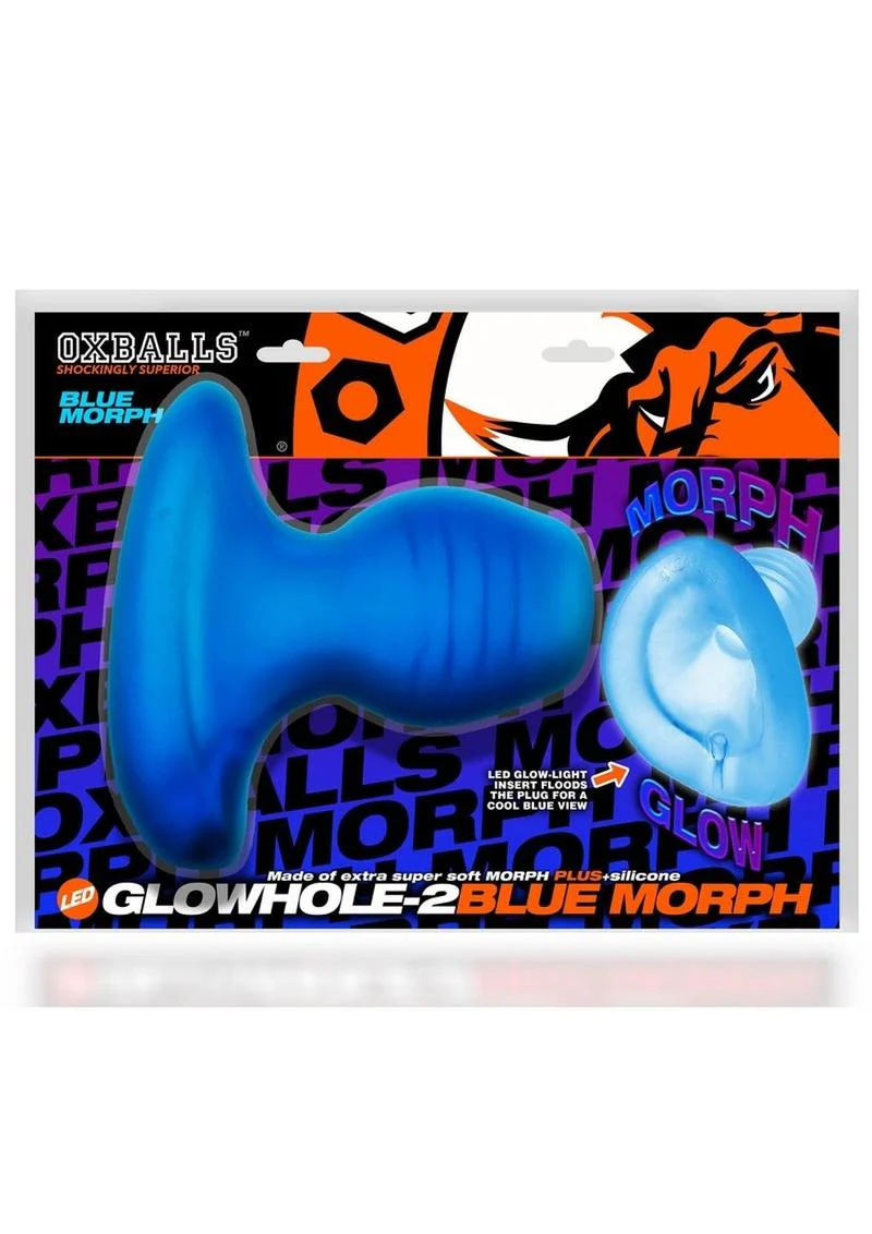 Glowhole 2 Hollow Buttplug with Led Insert - Large - Blue Morph - Image 3