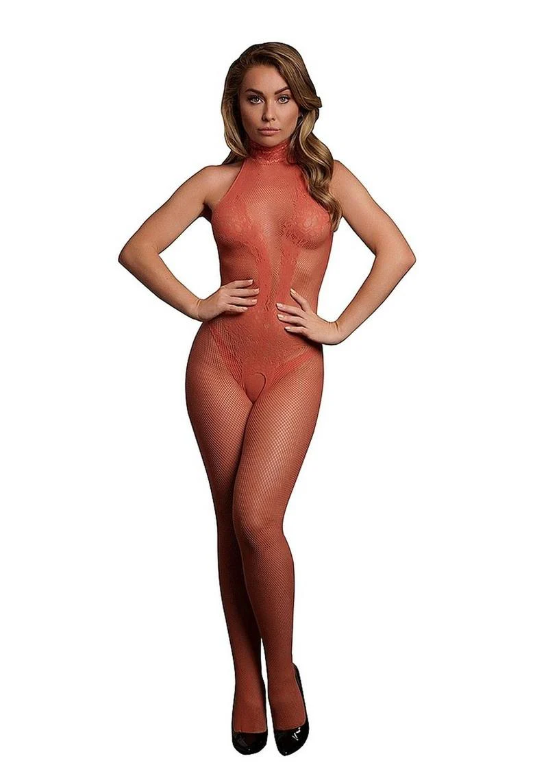 Le Desir Fishnet and Lace Bodystocking - One Size - Sunset Glow - Image 4