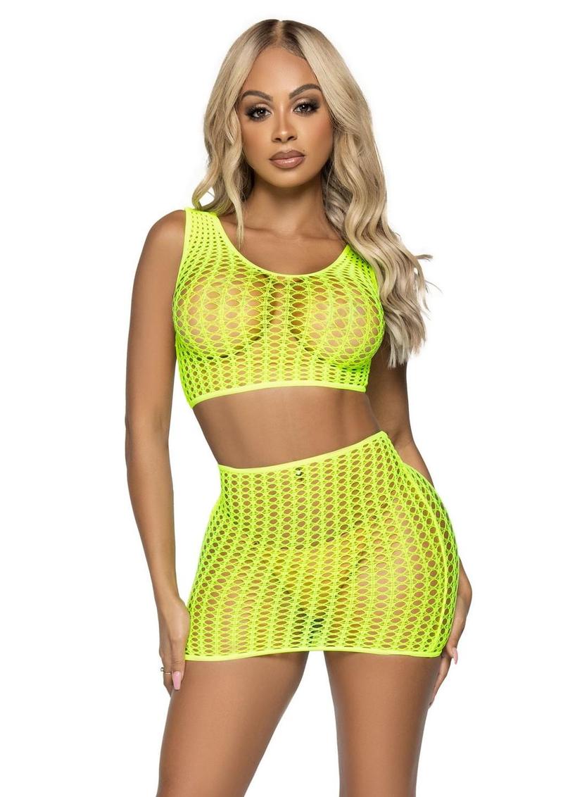 Leg Avenue Crochet Net Tank Crop Top and Mini Skirt - Image 8