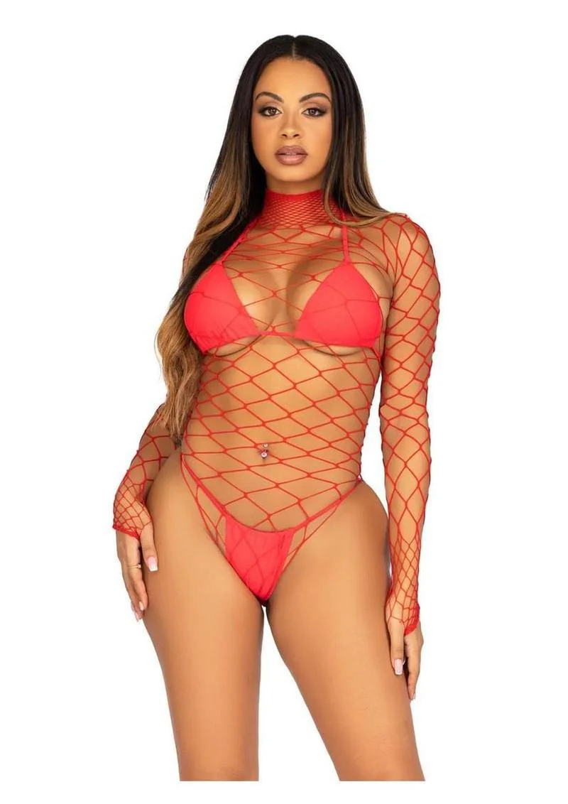 Leg Avenue Fence Net Snap Crotch Long Sleeved Bodysuit - Image 9