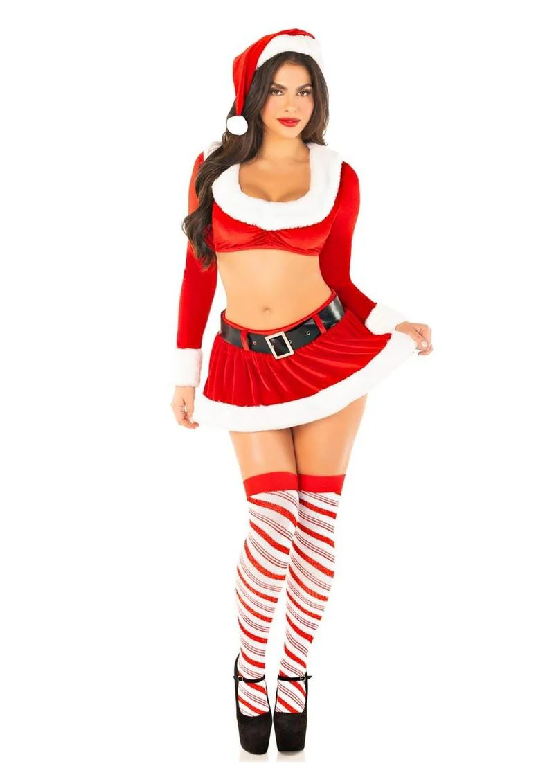 Leg Avenue Hoho Hottie Set Velvet Crop Top with Faux Fur Trim, Mini Skirt, Belt, and Santa Hat - Image 3
