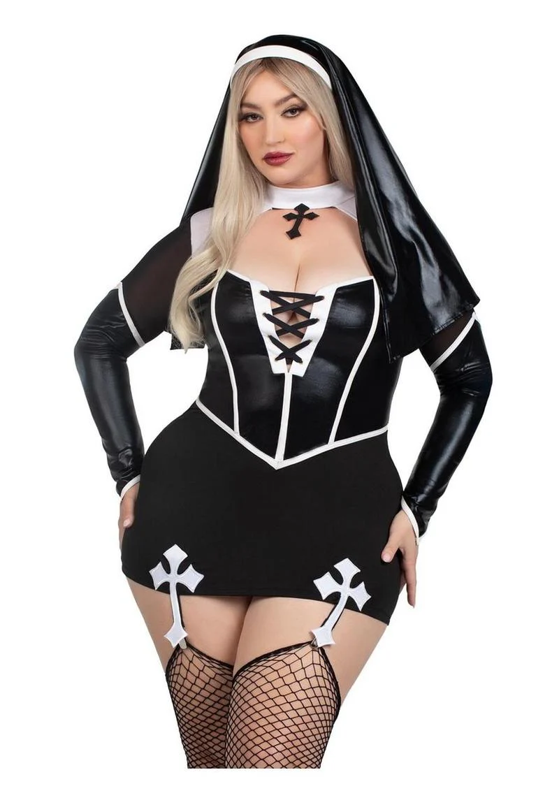 Leg Avenue Holy Hottie Set Boned Garter Dress with Cross Accents and Nun Habit - Image 9