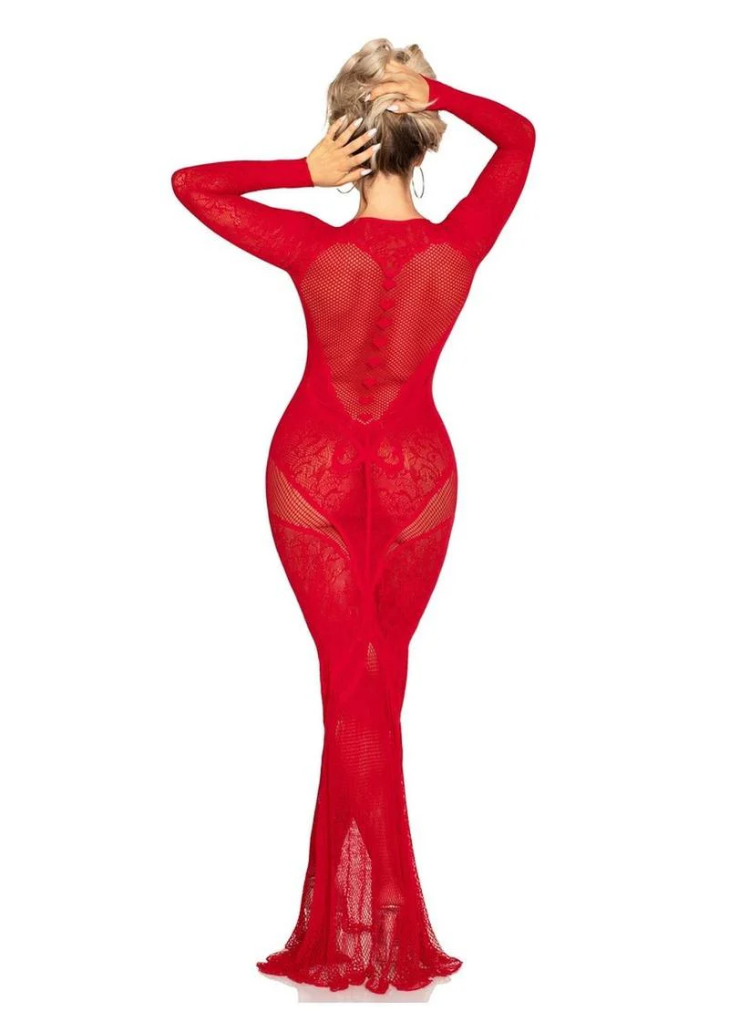 Leg Avenue Lace and Net Body Con Gown with Heart Keyhole Detail - Image 8