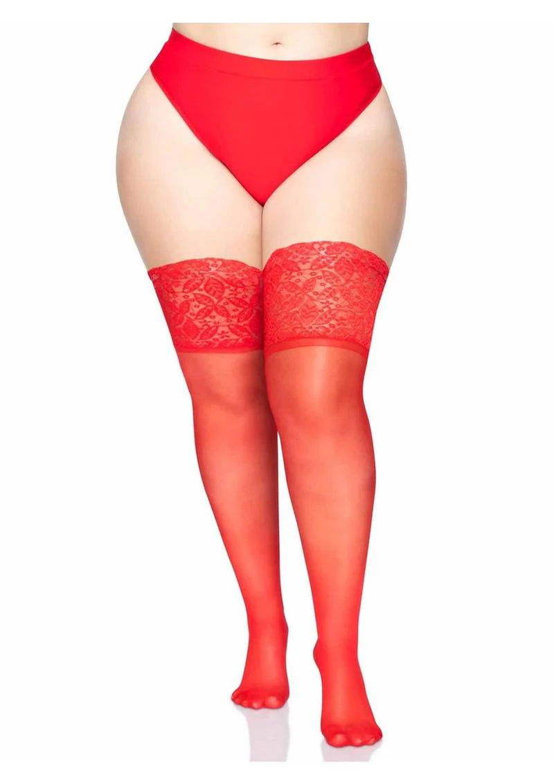 Leg Avenue Lycra Sheer Stay Up Thigh High with 5in Silicone Lace Top - Image 2