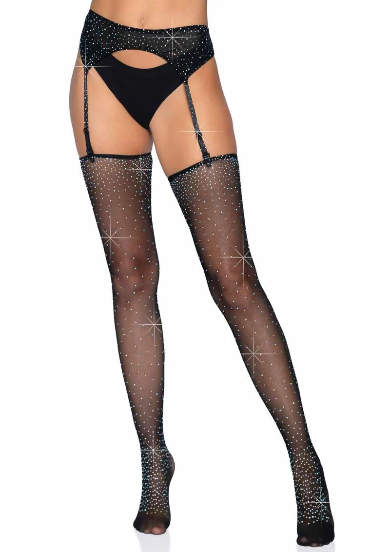 Leg Avenue Rhinestone Micro Net Garter Belt and Stockings - Image 2