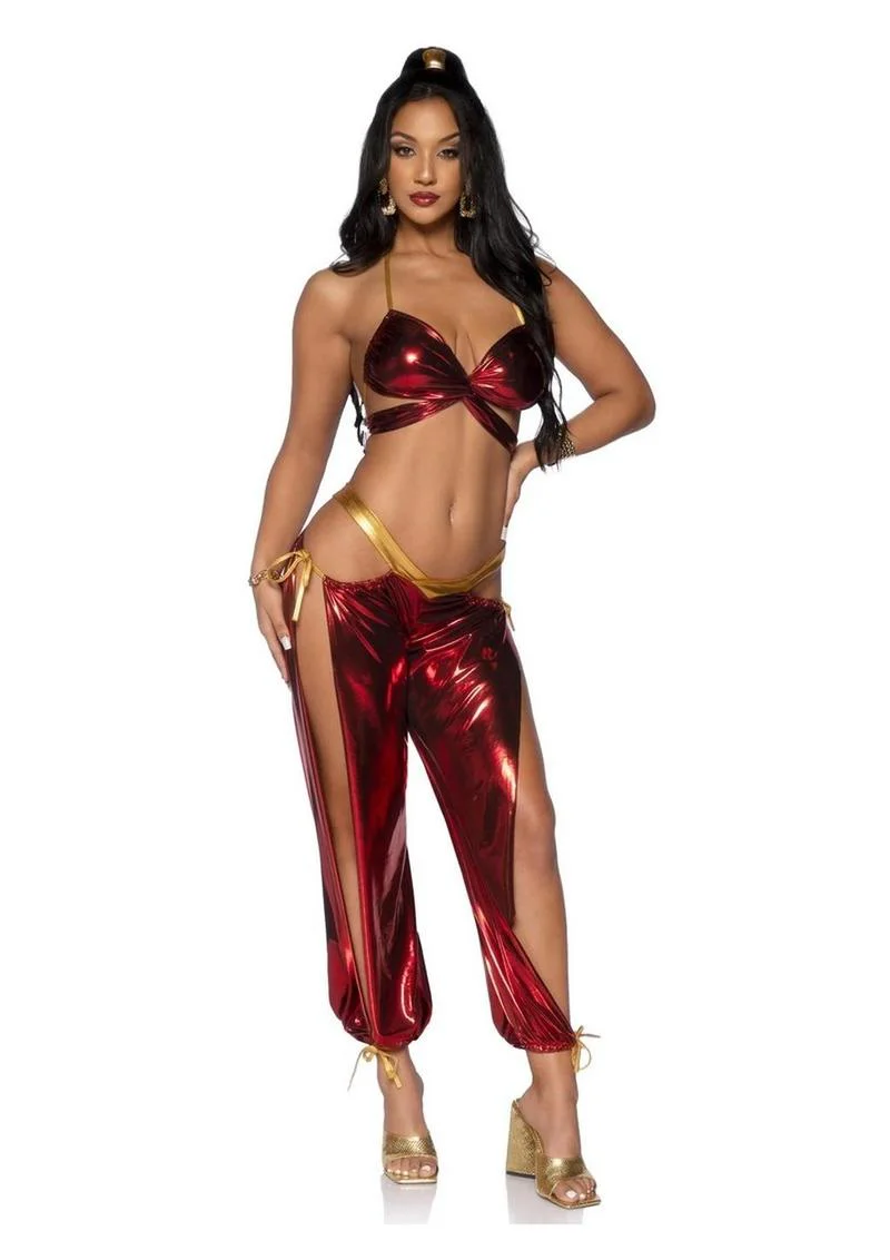 Leg Avenue Ruby Desert Princess Lame Bikini Top and Split Leg Cut-Out Harem Pants with Side Ties - Image 4