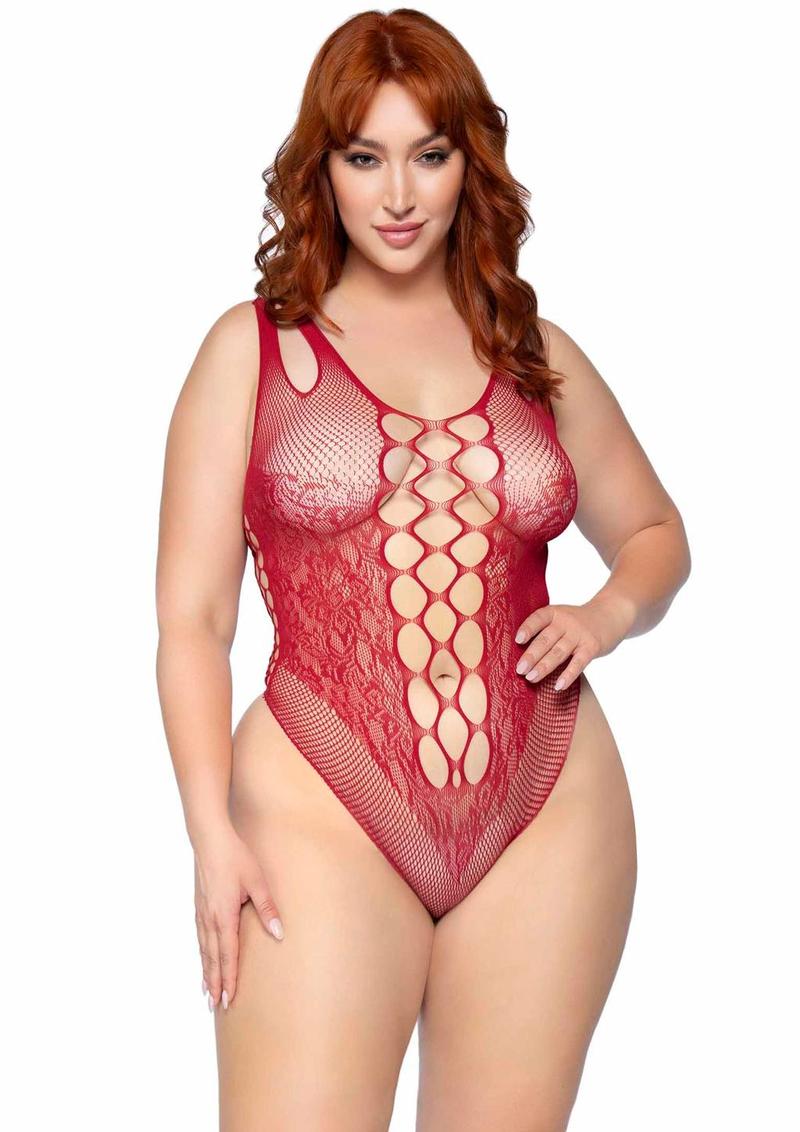 Leg Avenue Seamless Net Lace Bodysuit with Dual Shoulder Straps and Cheeky Cut Bottom - Image 4