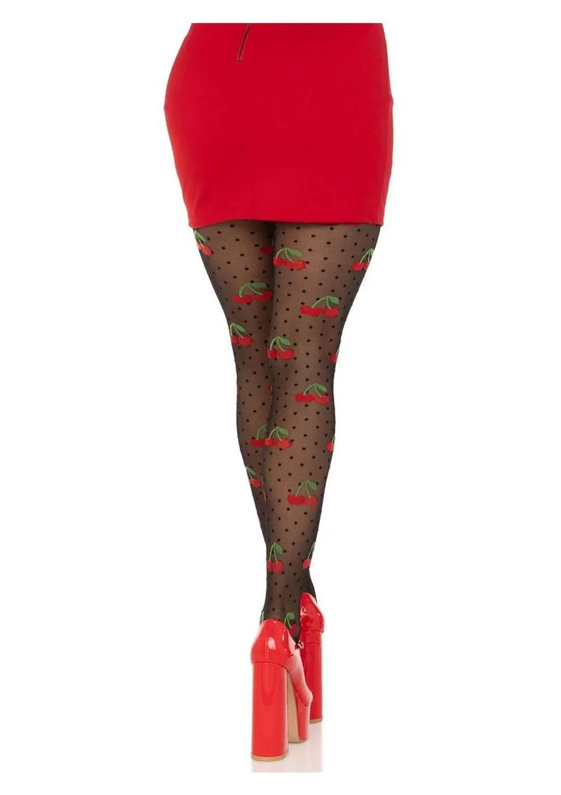 Leg Avenue Spandex Sheer Polka Dot Cherry Tights - Image 2