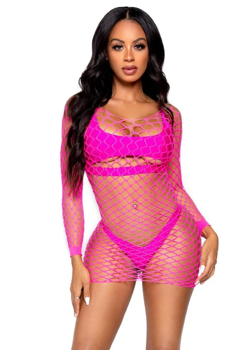 Leg Avenue Supreme Fence Net Long Sleeved Mini Dress - Image 4