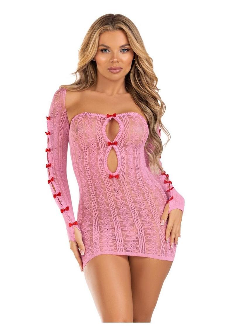 Leg Avenue Sweetheart Striped Tube Dress and Matching Shrug with Keyhole and Mini Bow Detail - Image 2