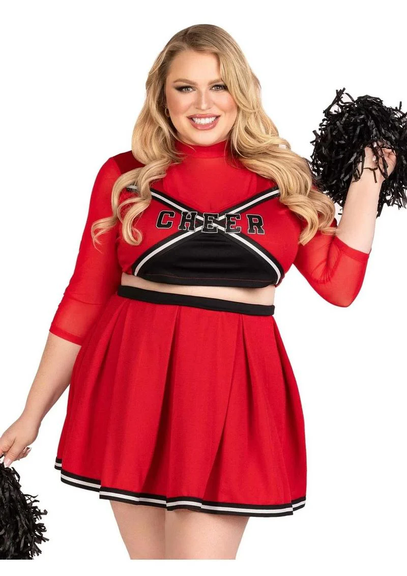 Leg Avenue Varsity Babe Set Crop Top with Cheer Logo, Pleated Skirt, and Pom Poms (3 Piece) - 1x/2x - Image 2