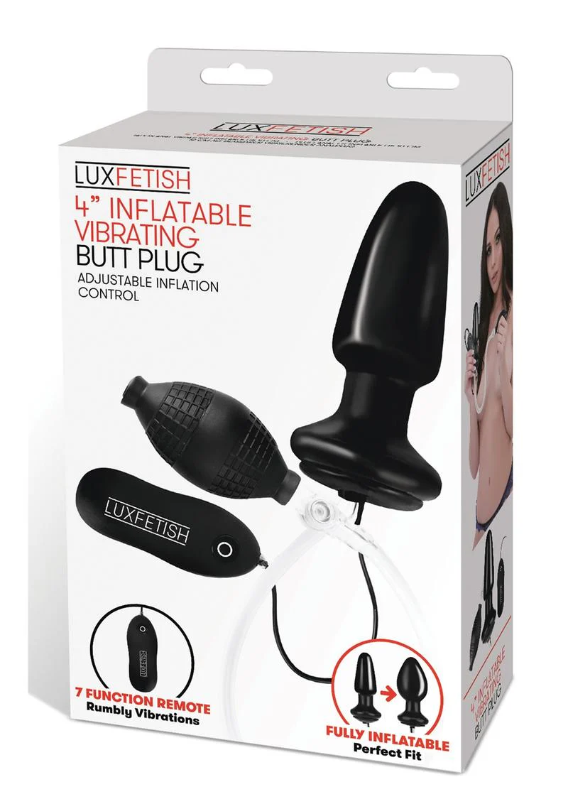 Lux Fetish Latex Inflatable Vibrating Butt Plug with Wired Remote Control - Image 2