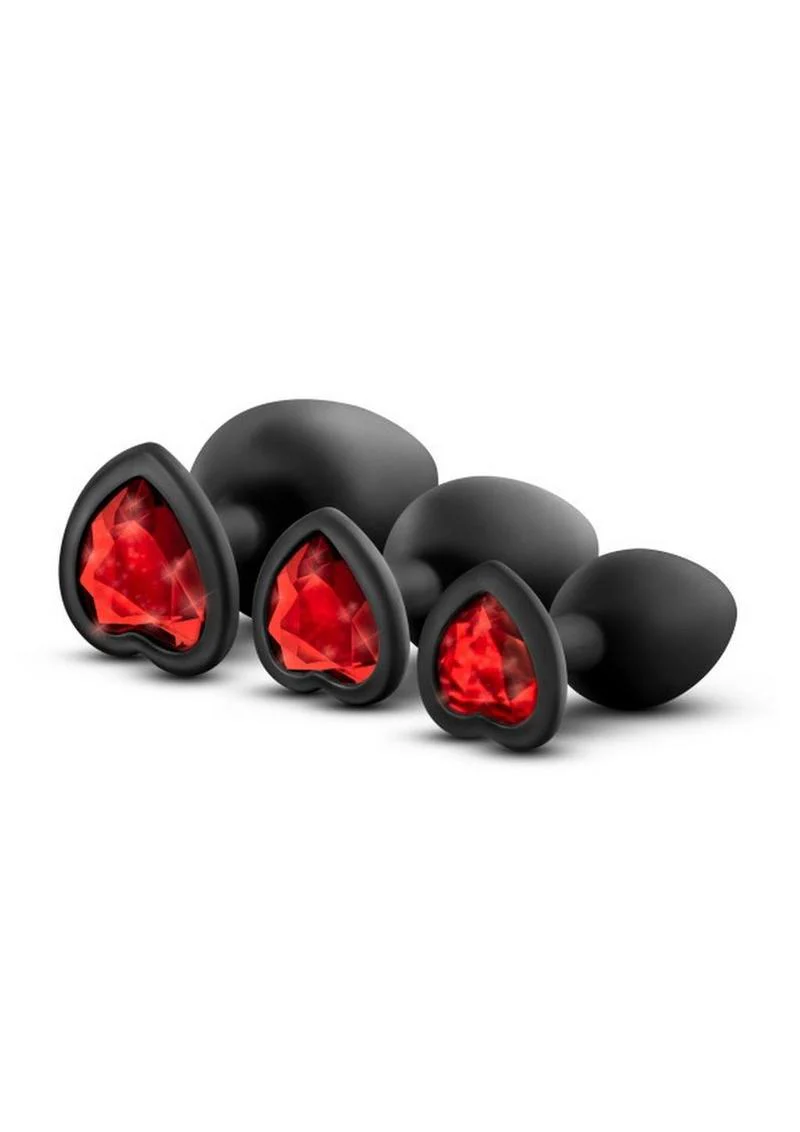 Luxe Bling Butt Plugs Silicone Training Kit with Red Gems (3 Size Kit - Image 2