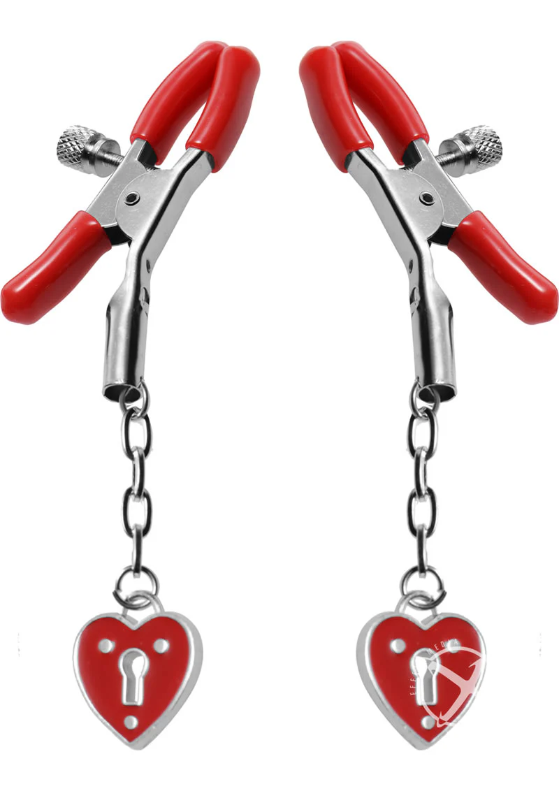 Master Series - Crimson Tied Charmed Heart Padlock Nipple Clamps - Image 2
