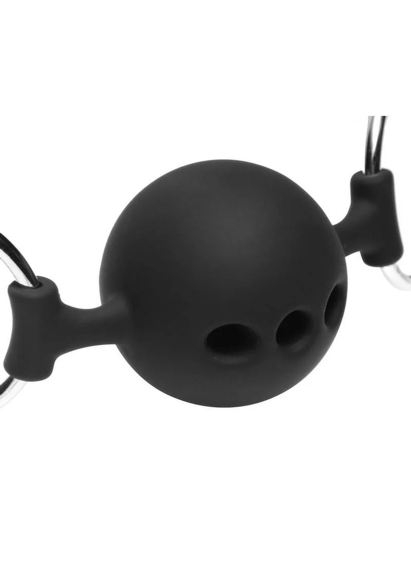 Master Series Hinder Breathable Silicone Ball Gag with Nipple Clamps - Image 3