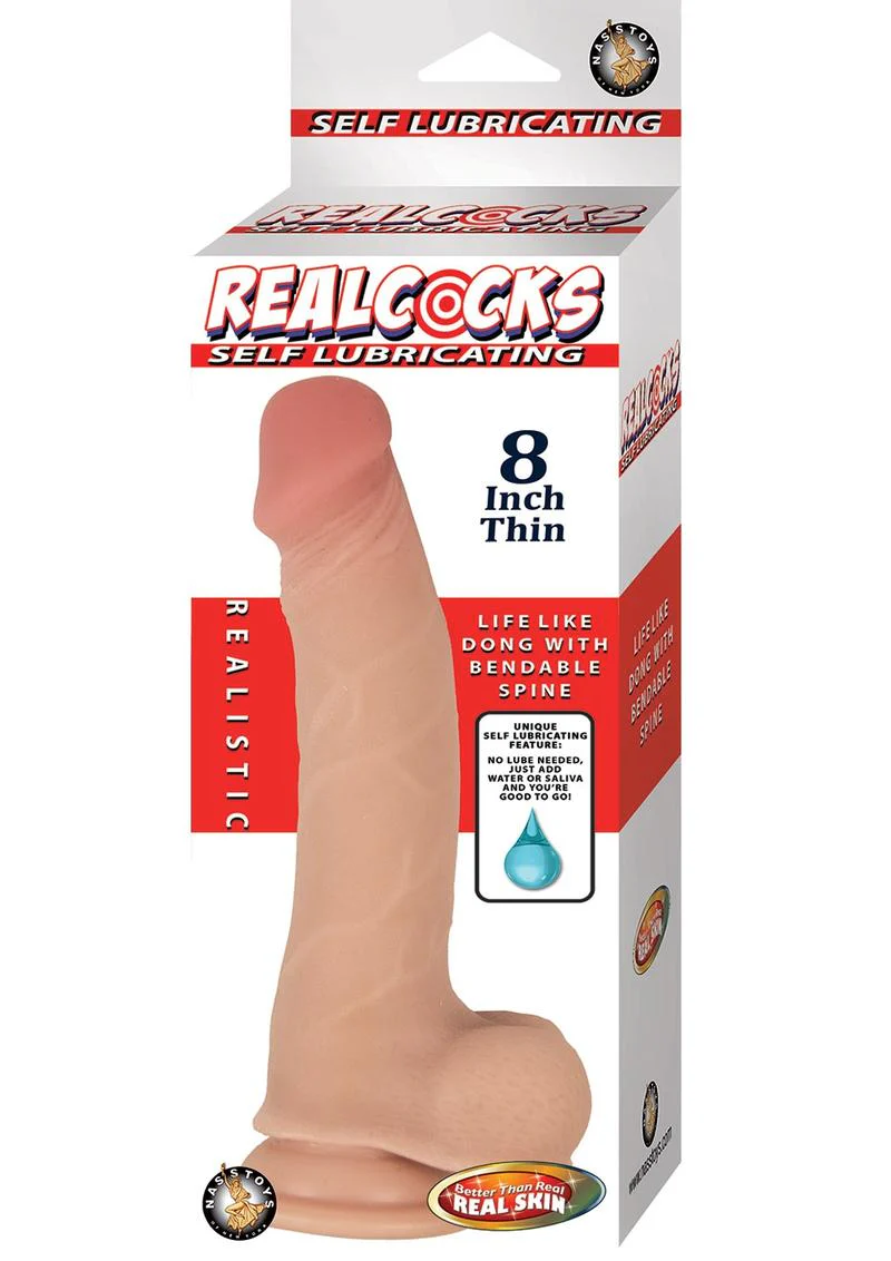 Realcocks Self Lubricating Bendable Thin Dildo with Balls