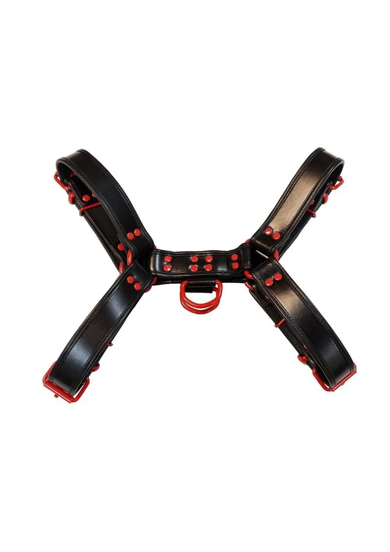 Rouge Leather Over The Head Harness Black with Red Accessories - Image 5