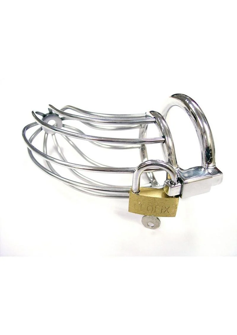 Rouge Stainless Steel Chastity Cock Cage with Padlock - Image 3