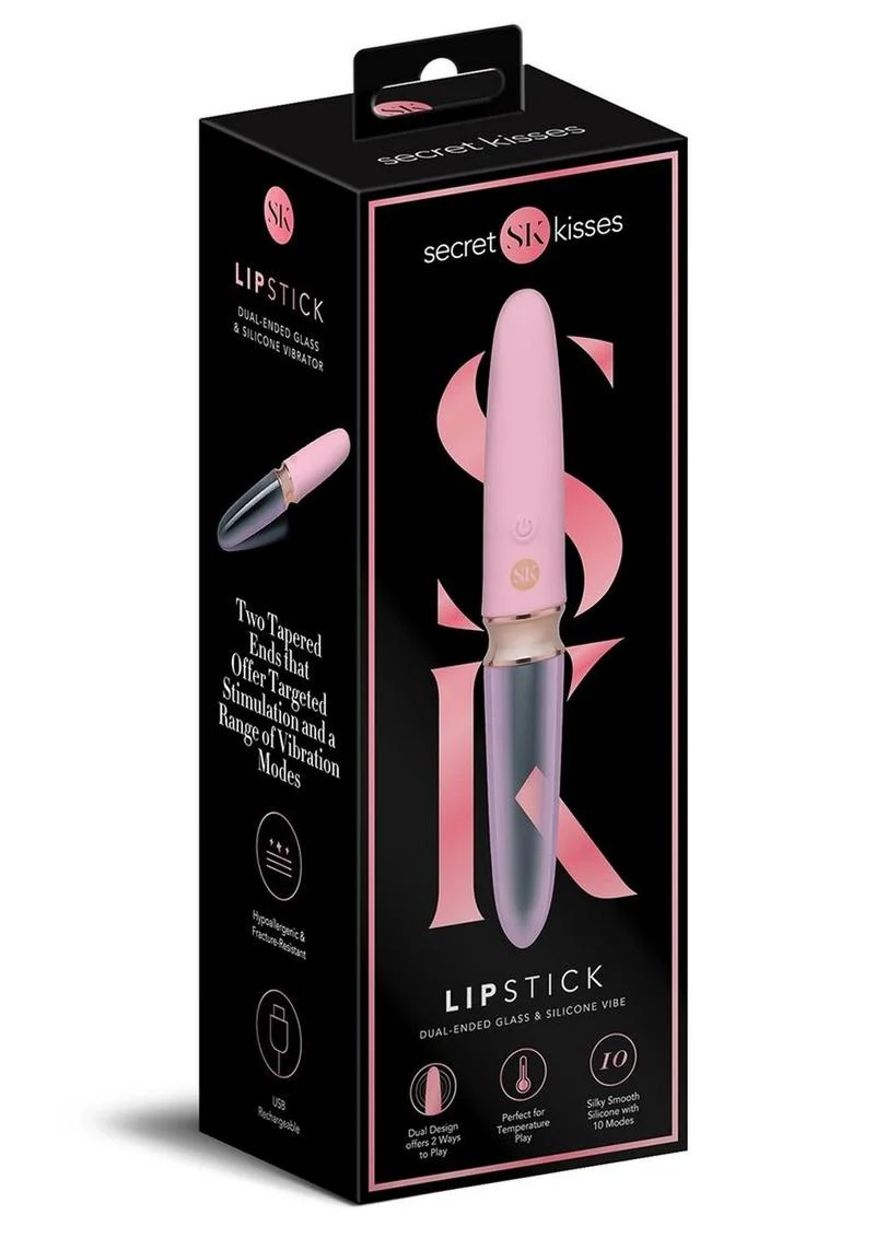 Secret Kisses Glass Lipstick Rechargeable Silicone Dual End Vibrator - Image 2