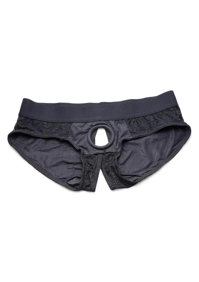 Strap U Lace Envy Black Crotchless Panty Harness - S/M - Image 3