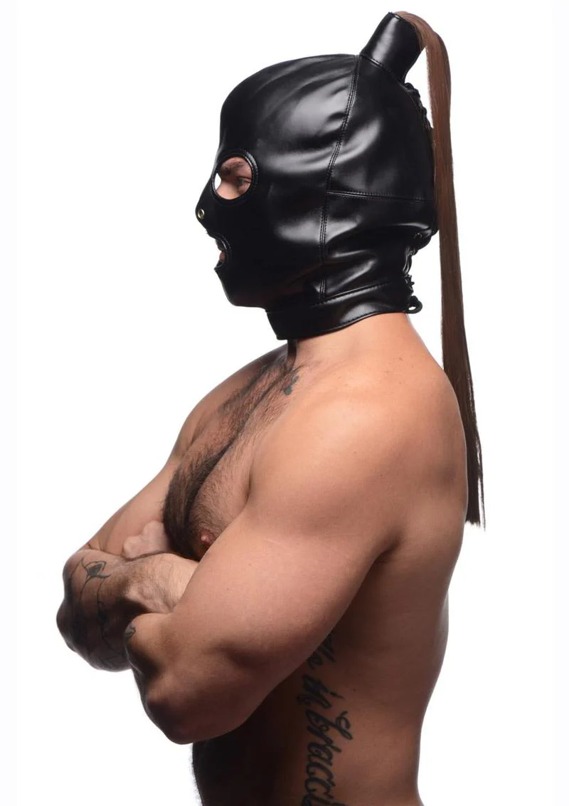 Strict Brunette Ponytail Bondage Hood - Image 2