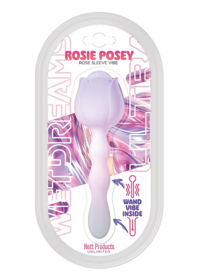 Wet Dreams Rosie Posey Silicone Rechargeable Rose Shaped Vibrating Wand - Image 2